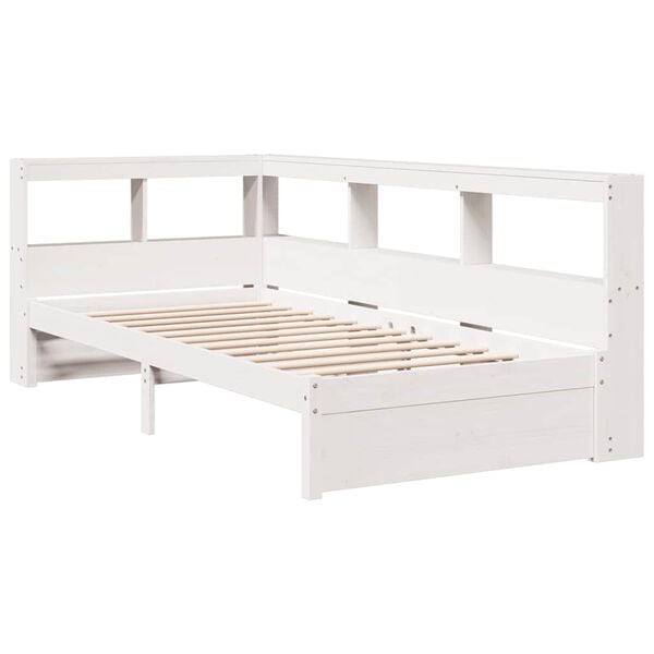 vidaXL Cama com estante sem colch&atilde;o 90x200 cm pinho maci&ccedil;o branco