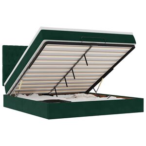 vidaXL Estrutura de cama otomana com colch&atilde;o verde escuro veludo