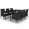 vidaXL 7 pcs conjunto de jantar p/ jardim c/ almofad&otilde;es vime PE/vidro