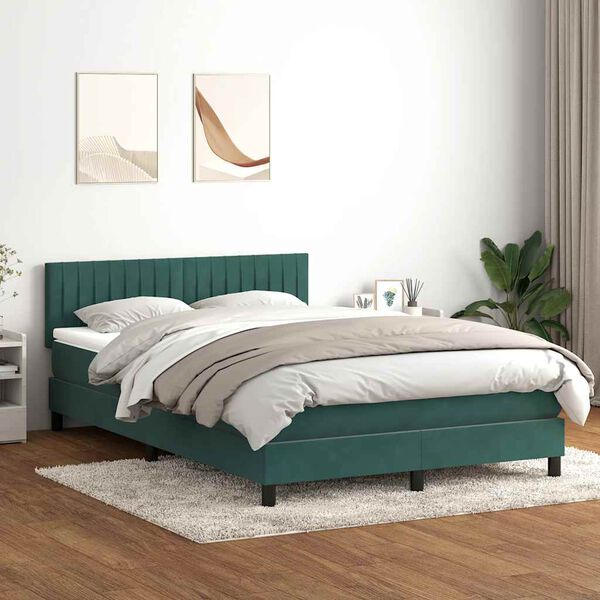 vidaXL Cama box spring c/ colch&atilde;o e LED 160x220 cm veludo verde-escuro