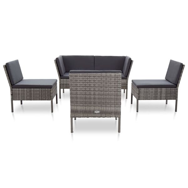 vidaXL 6 pcs conjunto lounge de jardim c/ almofad&otilde;es vime PE cinzento