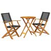 vidaXL 3 pcs conjunto de bistr&ocirc; vime PE e madeira maci&ccedil;a preto