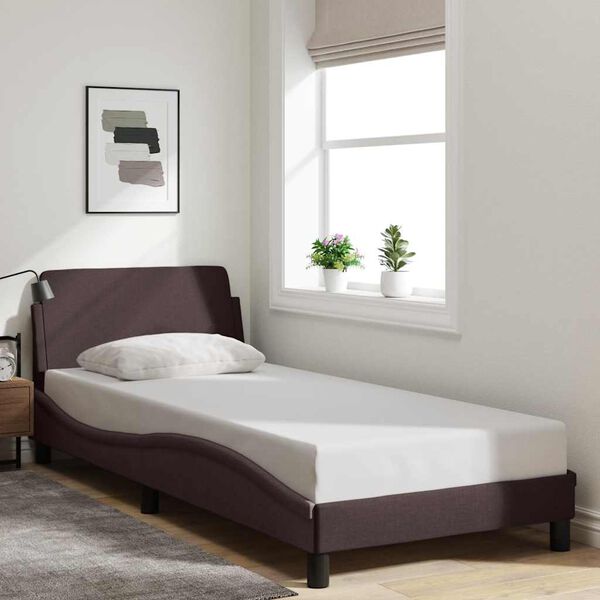 vidaXL Estrutura de cama Dover 90x190 cm tecido castanho-escuro
