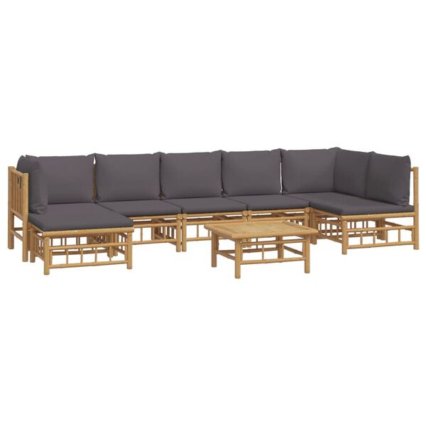 vidaXL 8pcs conj. lounge de jardim bambu c/ almofad&otilde;es cinzento-escuro