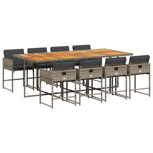 vidaXL 9 pcs conjunto de jantar p/ jardim c/ almofad&otilde;es vime PE cinza