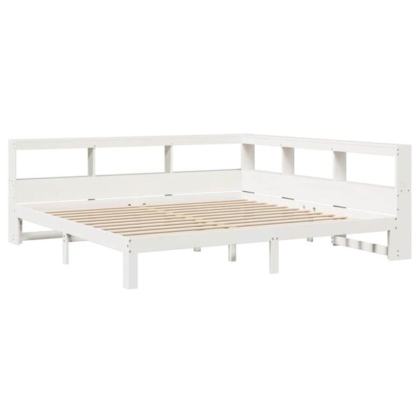 vidaXL Cama com estante sem colch&atilde;o 200x200 cm pinho maci&ccedil;o branco