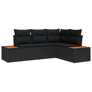 vidaXL Conjunto de Sofá de Jardim 5 pcs Preto Rattan Sintético
