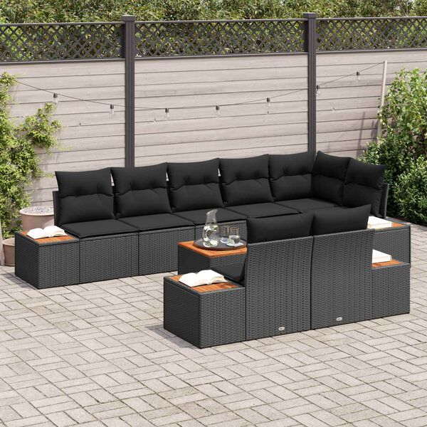 vidaXL Conjunto de Sof&aacute; de Jardim com almofada 8 pcs Preto Polirattan
