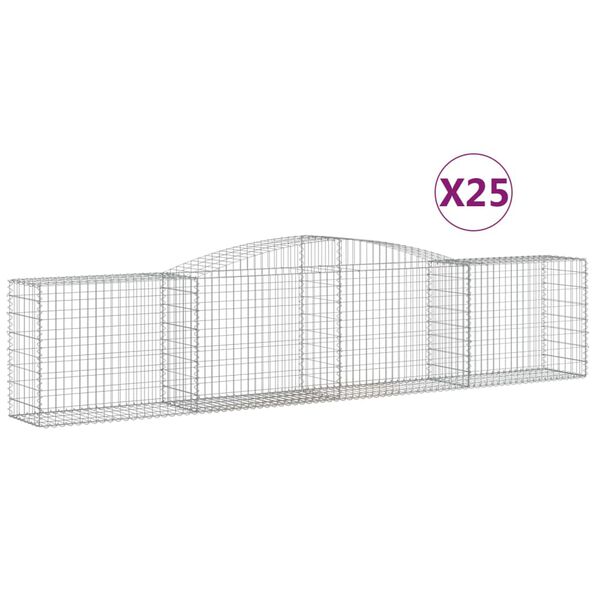 vidaXL Cestos gabião arqueados 25pcs 400x50x80/100cm ferro galvanizado