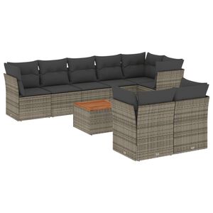 vidaXL 9 pcs conjunto sof&aacute;s p/ jardim com almofad&otilde;es vime PE cinzento