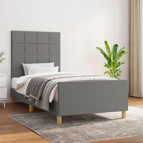vidaXL Estrutura de cama sem colch&atilde;o 90x190 cm tecido cinzento-escuro