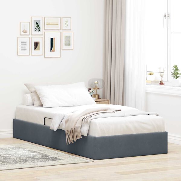 vidaXL Estrutura de Cama Ottoman Cinza Escuro 90 x 200 cm Veludo
