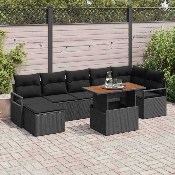 vidaXL Conjunto de Sof&aacute; de Jardim 8 pcs Preto Rattan Sint&eacute;tico