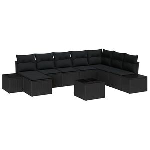 vidaXL Conjunto de Sof&aacute; de Jardim com almofada 8 pcs Preto vime PE