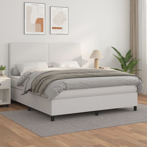 vidaXL Cama com molas/colch&atilde;o 180x200 cm couro artificial branco