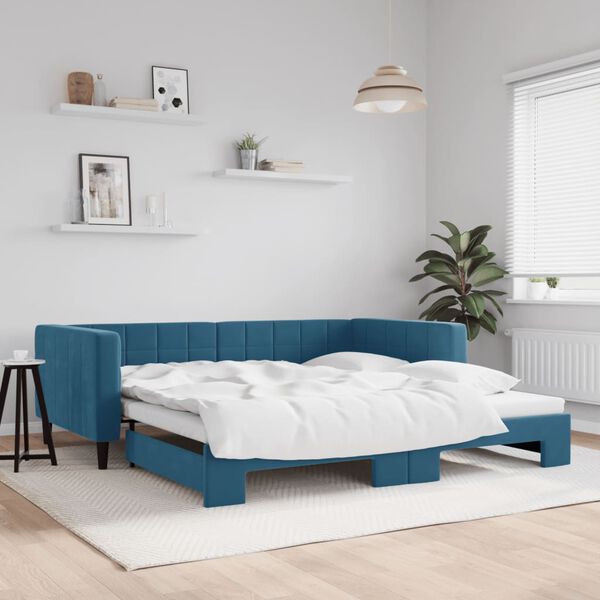 vidaXL Sofá-cama com gavetão 100x200 cm veludo azul