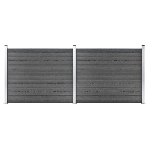 vidaXL Conjunto painel de cerca 353x146 cm WPC preto