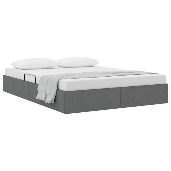 vidaXL Cama com Armazenamento Cinza Escuro 140 x 190 cm tecido