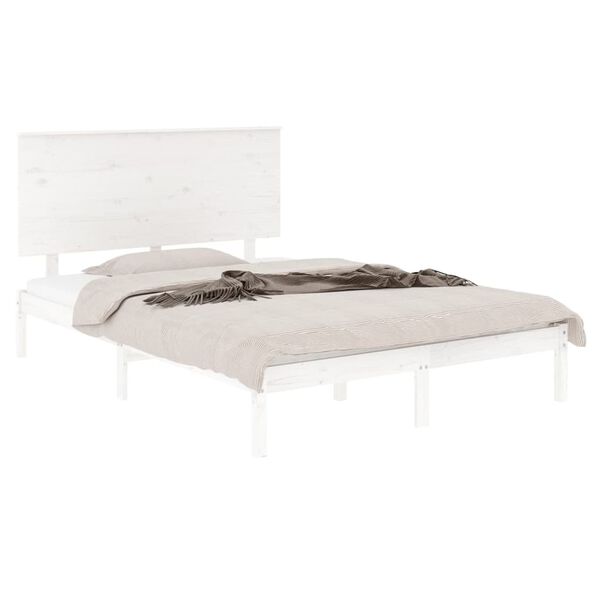 vidaXL Estrutura de cama casal 135x190 cm madeira maci&ccedil;a branco