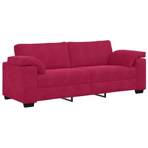 vidaXL Sof&aacute; de 3 lugares veludo 220x77x82 cm vermelho tinto