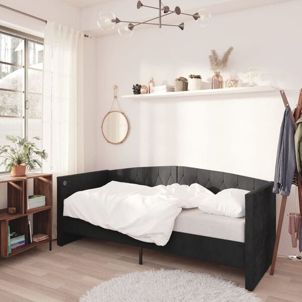 vidaXL Sof&aacute;-cama c/ colch&atilde;o e sa&iacute;da USB 90x200 cm veludo preto