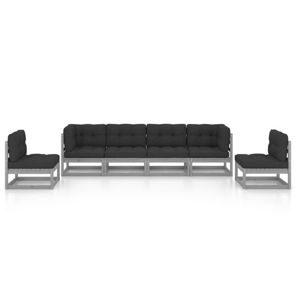 vidaXL 6 pcs conjunto lounge de jardim c/ almofad&otilde;es pinho maci&ccedil;o