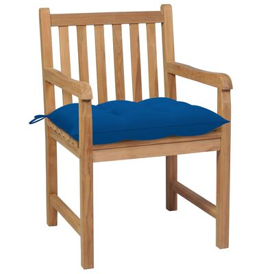 vidaXL Cadeiras de jardim c/ almofadões azul 4 pcs teca maciça