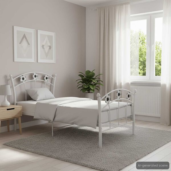 vidaXL Estrutura de cama com design de futebol 90x200 cm metal branco