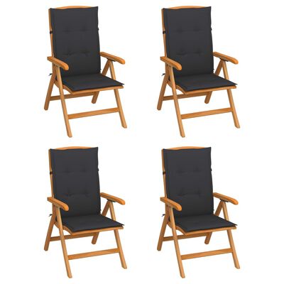 vidaXL Cadeiras de jardim reclináveis c/ almofadões 4 pcs teca maciça