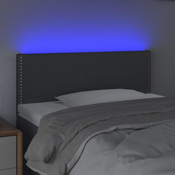 vidaXL Cabeceira de cama c/ luzes LED tecido 80x5x78/88cm cinza-escuro