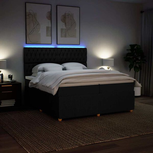 vidaXL Cama com molas/colch&atilde;o 200x200 cm tecido preto