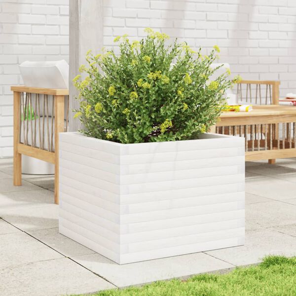 vidaXL Vaso/floreira de jardim 60x60x46 cm pinho maci&ccedil;o branco
