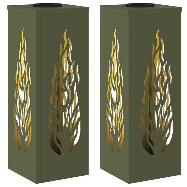 vidaXL Luz Solar LED de Caminho 2 pcs Verde Oliva A&ccedil;o Laminado a Frio