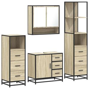 vidaXL 4 pcs conj. m&oacute;veis casa banho derivados madeira carvalho sonoma