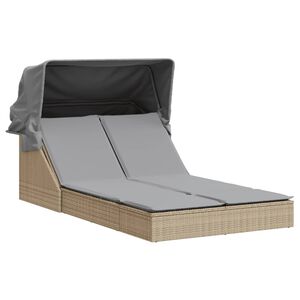 vidaXL Espregui&ccedil;adeira dupla com toldo e almofad&otilde;es vime PE bege