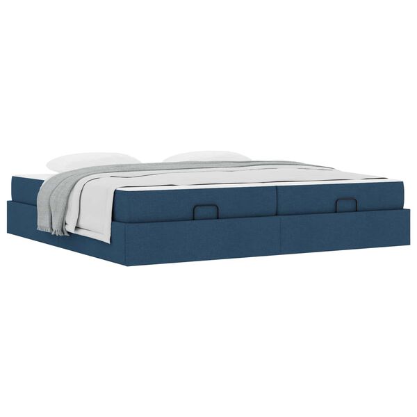 vidaXL Estrutura de cama com colch&atilde;o com colch&atilde;o 2 pcs Azul tecido