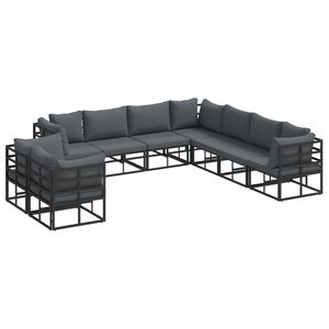 vidaXL Conjunto de Sof&aacute; de Jardim com almofada 9 pcs Preto Alum&iacute;nio