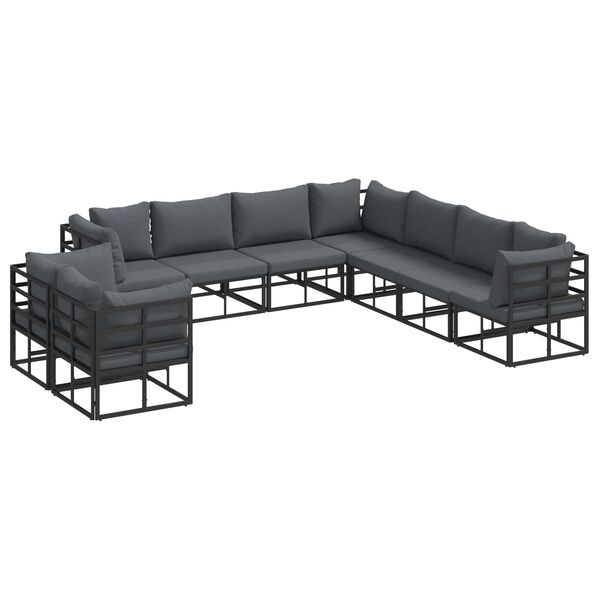 vidaXL Conjunto de Sof&aacute; de Jardim com almofada 9 pcs Preto Alum&iacute;nio