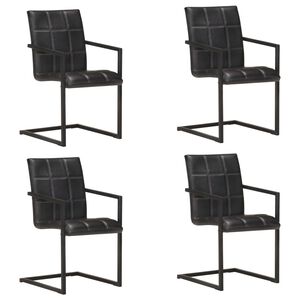 vidaXL Cadeiras de jantar cantilever 4 pcs couro genuíno preto