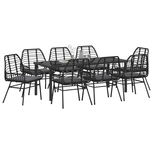 vidaXL Conjunto de Jantar para Jardim 9 pcs Preto vime PE