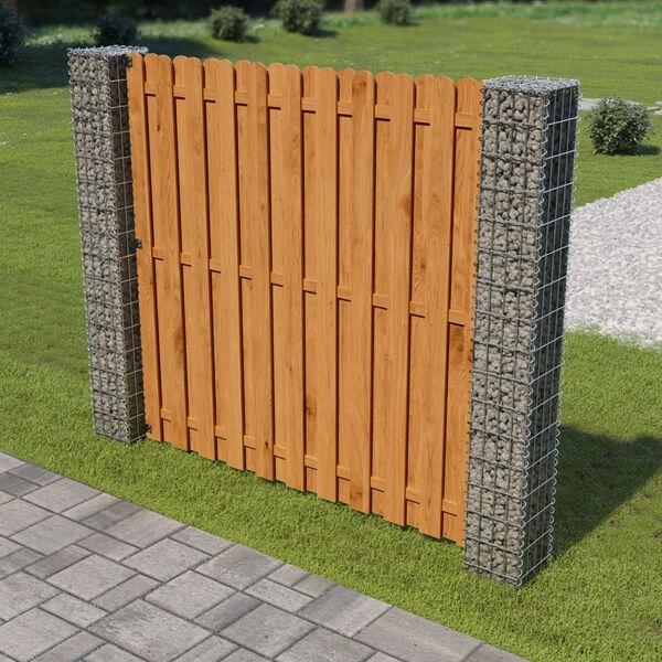 vidaXL Painel de veda&ccedil;&atilde;o jardim postes gabi&atilde;o 180x180 cm pinho