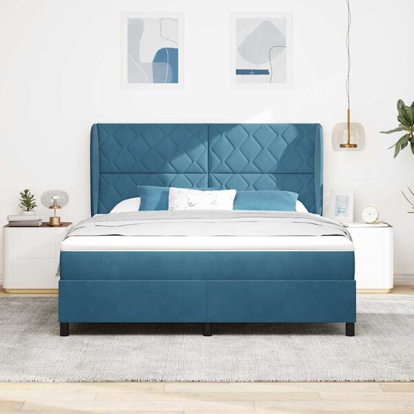 vidaXL Cama Box com colch&atilde;o Azul Escuro 200 x 180 cm Poli&eacute;ster