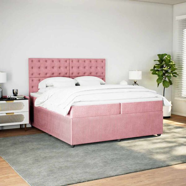 vidaXL Cama com molas/colch&atilde;o 200x200 cm veludo rosa