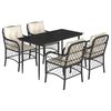 vidaXL 5 pcs conjunto de jantar p/ jardim c/ almofad&otilde;es vime PE preto