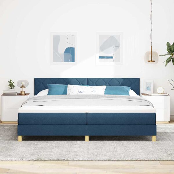 vidaXL Cama Box Spring LED com fitas LED Azul 200 x 200 cm tecido