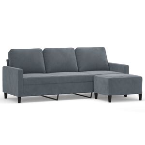 vidaXL Sof&aacute; de 3 lugares com apoio de p&eacute;s 180 cm veludo cinza-escuro