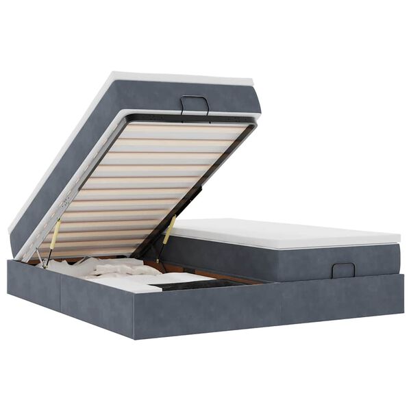 moldura de cama otomana vidaXL com colch&atilde;o cinza escuro veludo