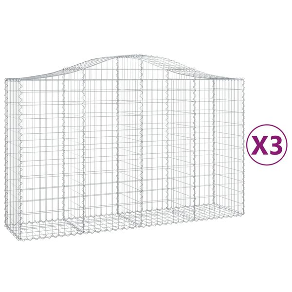 vidaXL Cestos gabião arqueados 3pcs 200x50x120/140cm ferro galvanizado