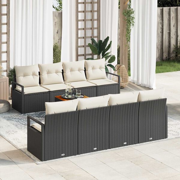 vidaXL Conjunto de Sof&aacute; de Jardim com almofada 9 pcs Preto vime PE