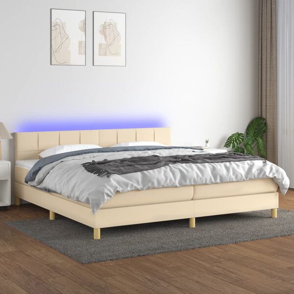vidaXL Cama box spring c/ colch&atilde;o e LED 200x200 cm tecido cor creme